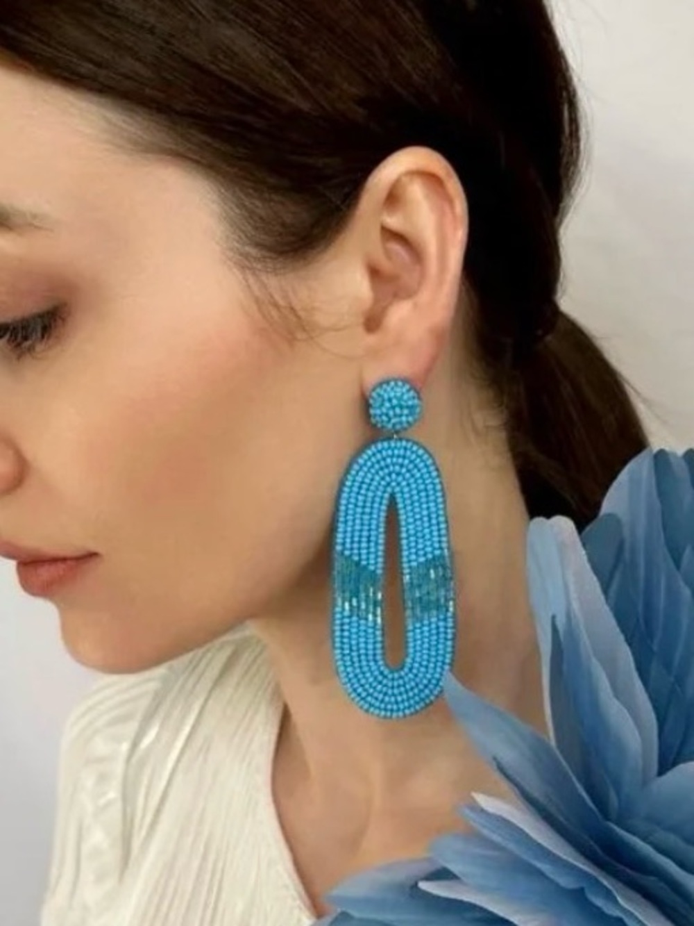 Deepa Gurnani Turquoise Beaded Drop Earrings